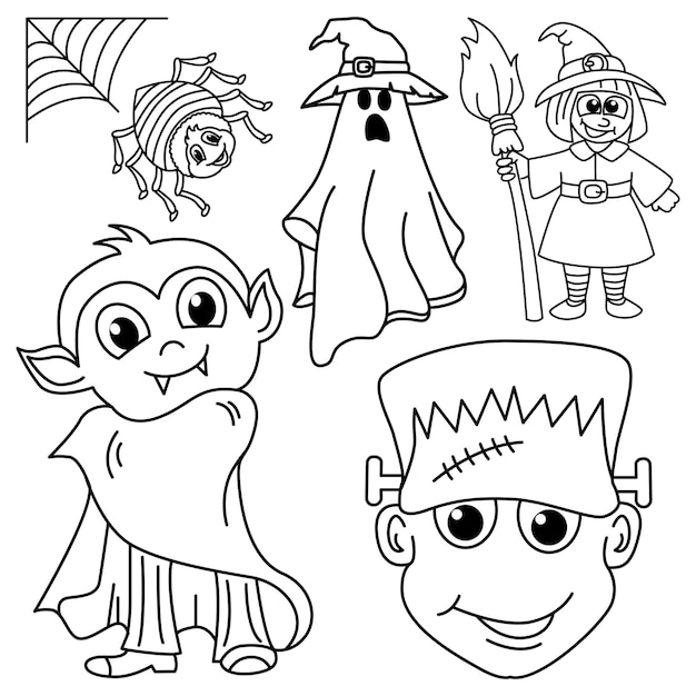 Grappige halloween stripfiguren vectorillustratie Voor kinderen kleurboek