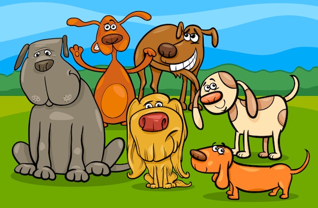 Vector grappige honden groep cartoon afbeelding