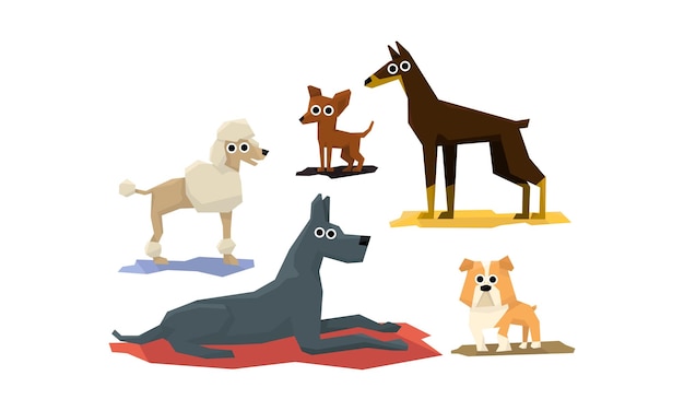 Grappige Honden van Verschillende Broden Set Leuke Huisdieren Karakters Vector Illustratie