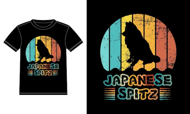 Grappige Japanse Spitz Vintage Retro Zonsondergang Silhouet Geschenken Hondenliefhebber Hondenbezitter Essentieel T-shirt