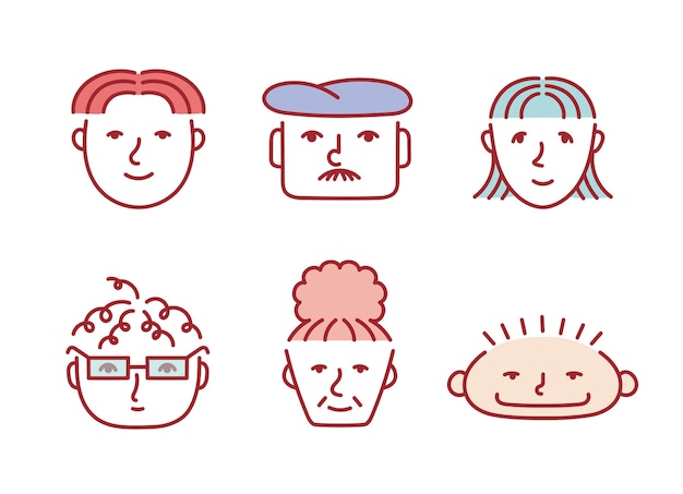 Grappige karakters Een groep mensen met verschillende emoties Avatars van mensen Het aantal gezichten van mensen