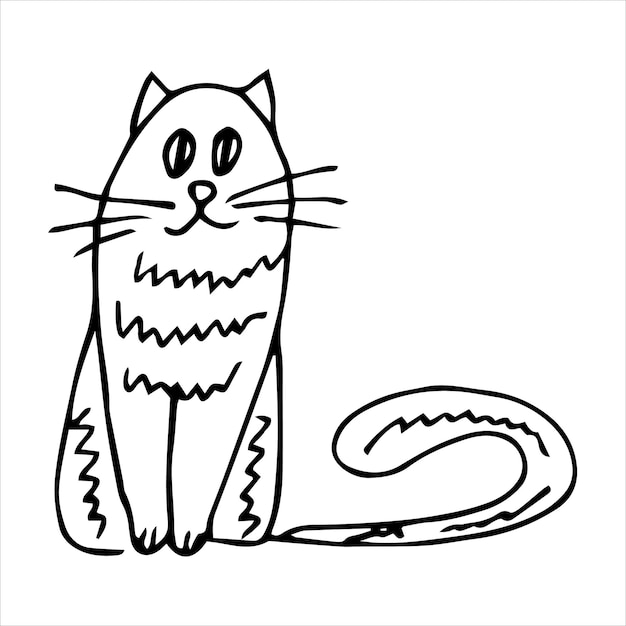 Grappige kat hand getekend in doodle stijl zwart-wit