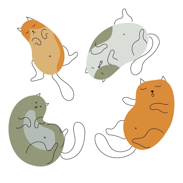 Grappige katten in verschillende poses Eenvoudige kittens van vlekken en lijnen Schattige dierenprint Vectorillustratie geïsoleerd op een witte achtergrond