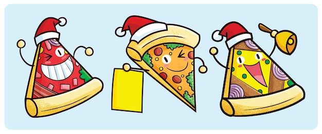 Grappige kerstpizzakarakters in cartoonstijl