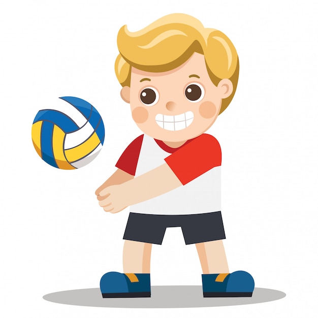 Grappige kleine jongen volleyballen