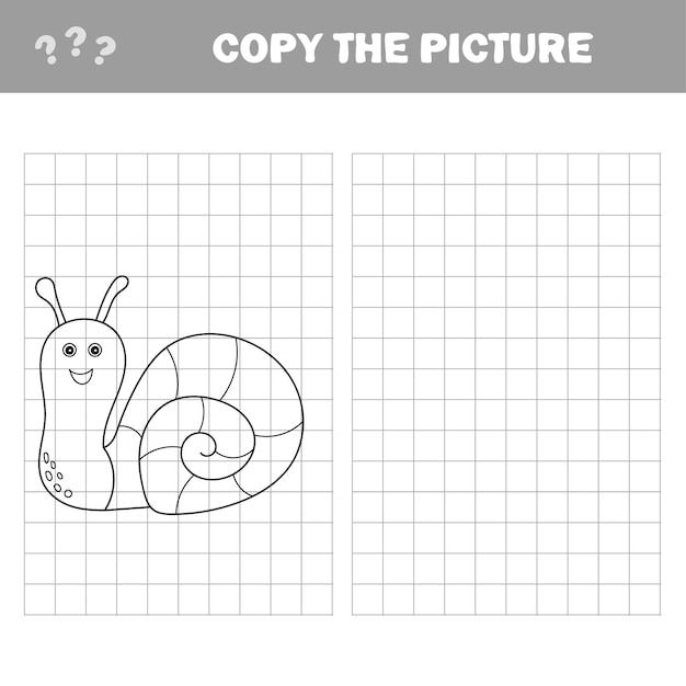 Grappige kleine slak. kopieer de afbeelding. kleurboek. educatief spel voor kinderen. cartoon vectorillustratie