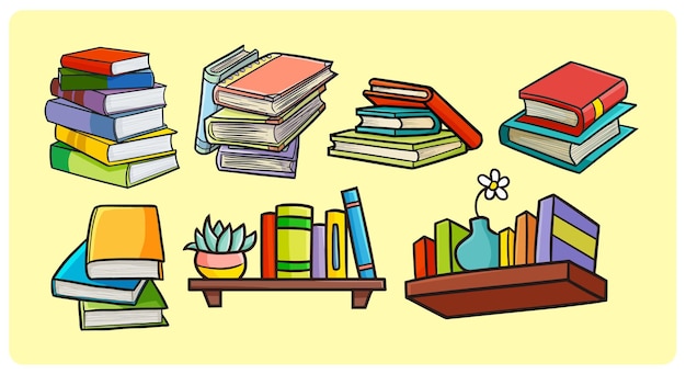 Grappige kleurrijke boekencollectie in eenvoudige doodle-stijl