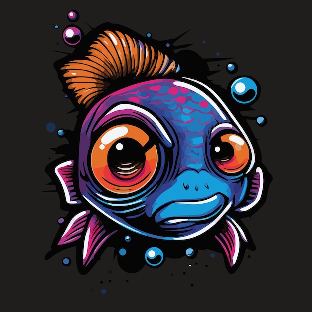 Grappige kleurrijke vissen, de stijl van het graffitikunstwerk. Afdrukbaar ontwerp voor t-shirts, mokken, koffers, enz.