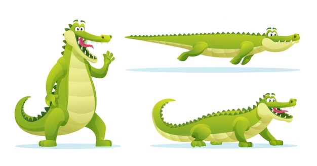 Grappige krokodil in verschillende poses cartoon afbeelding