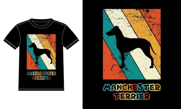 Grappige Manchester Terrier Vintage Retro Zonsondergang Silhouet Geschenken Hondenliefhebber Hondenbezitter Essentieel T-Shirt