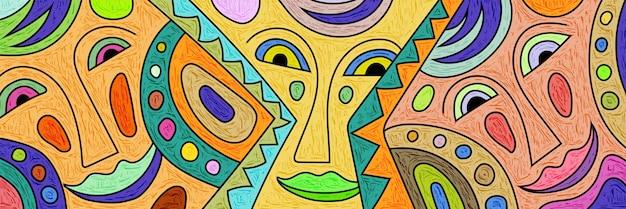 Grappige maskers, abstracte mensen, clowns, heldere vectorbanner