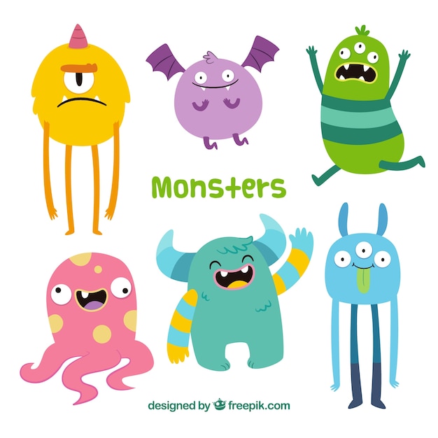 Grappige monsters collectie in de hand getrokken stijl