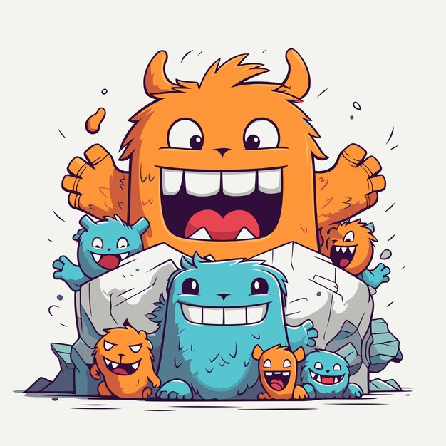 Grappige monsters met verschillende emoties Cartoon vector illustratie van monster