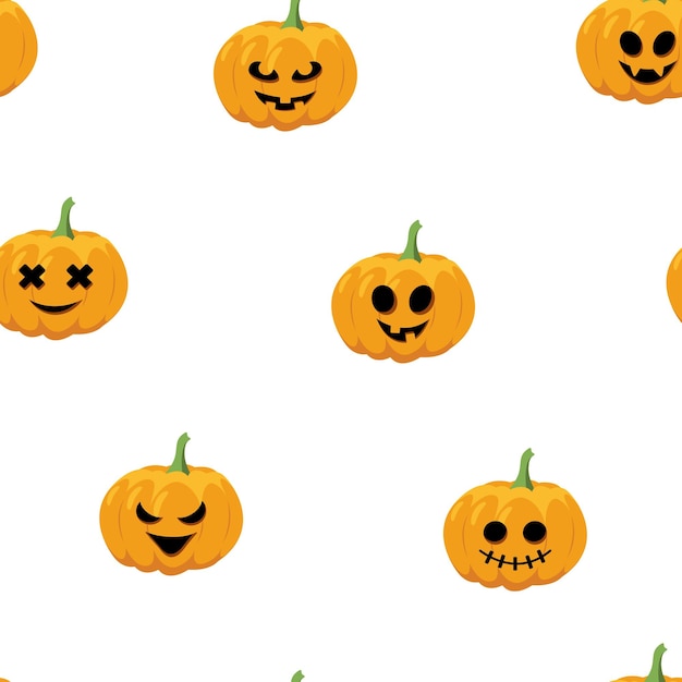 Grappige pompoen achtergrond Halloween naadloze patroon met Jack o Lantern Cartoon platte vector