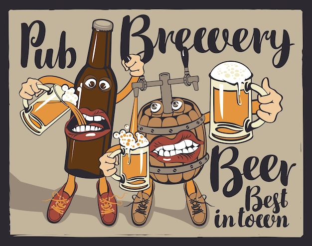 Vector grappige poster voor biercafé