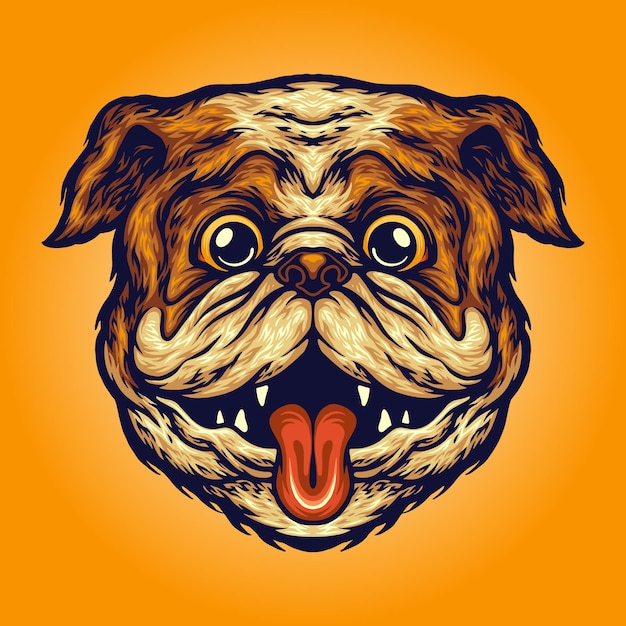Grappige pug head dog vector illustraties voor uw werk logo, mascotte merchandise t-shirt, stickers en labelontwerpen, poster, wenskaarten reclame bedrijf of merken.