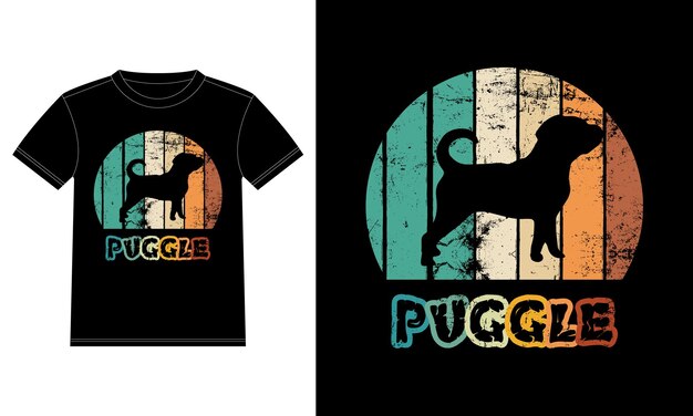 Grappige Puggle Vintage Retro Zonsondergang Silhouet Geschenken Hondenliefhebber Hondenbezitter Essentieel T-shirt