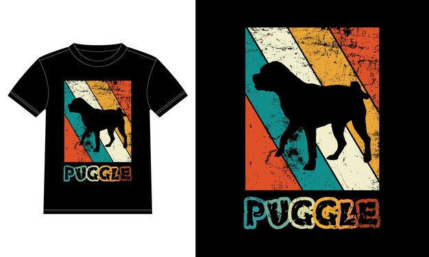 Grappige Puggle Vintage Retro Zonsondergang Silhouet Geschenken Hondenliefhebber Hondenbezitter Essentieel T-shirt