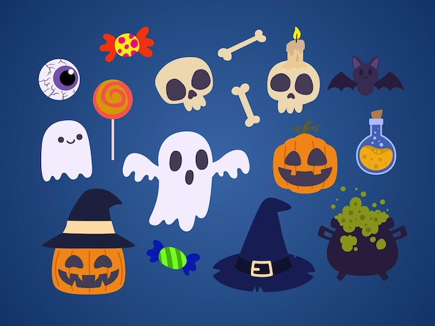 Vector grappige spookachtige griezelige halloween-elementencollectie