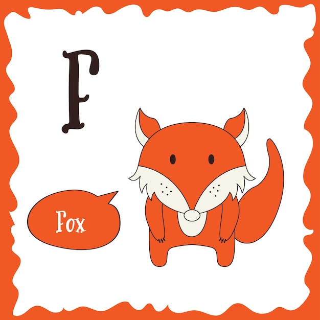 Grappige tekenfilm dieren f brief leuk alfabet voor kinderen onderwijs vectorillustratie