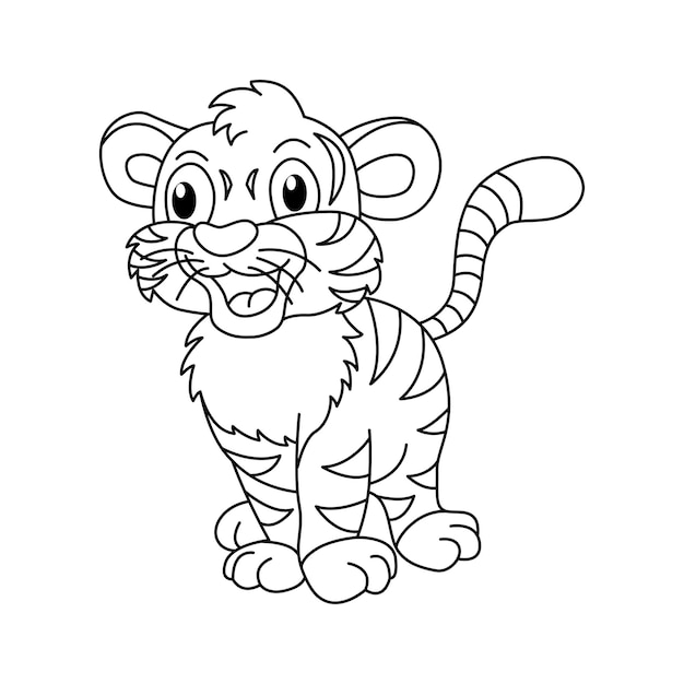 Grappige tijger stripfiguren vectorillustratie Voor kinderen kleurboek