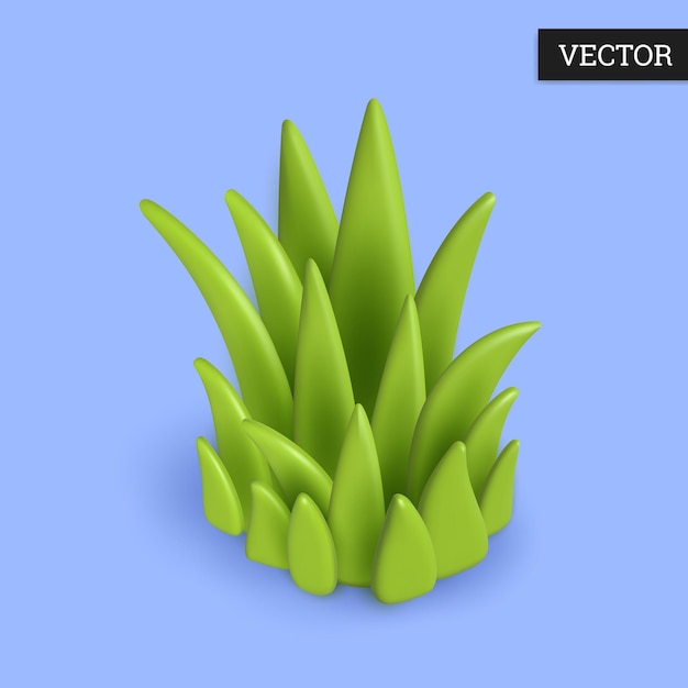 Vector grass 3d icon in cartoon style plastic design element