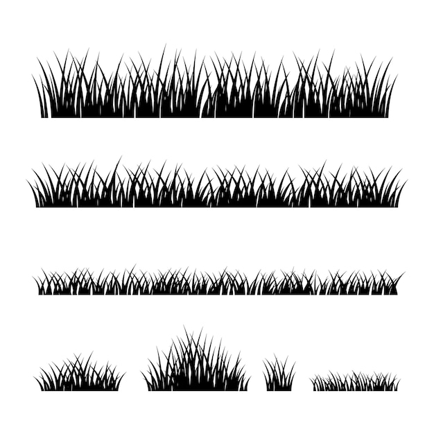 Vector grass border grass border set silhouette style