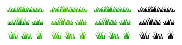 Vector grass border set green lawn set realistic cartoon flat silhouette