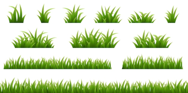 Grass Borders Set Isolated White Background