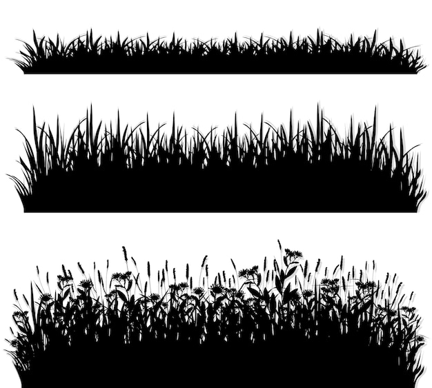 Grass borders silhouette set 