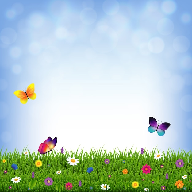 Grass And Flowers With Gradient Mesh,  Illustration