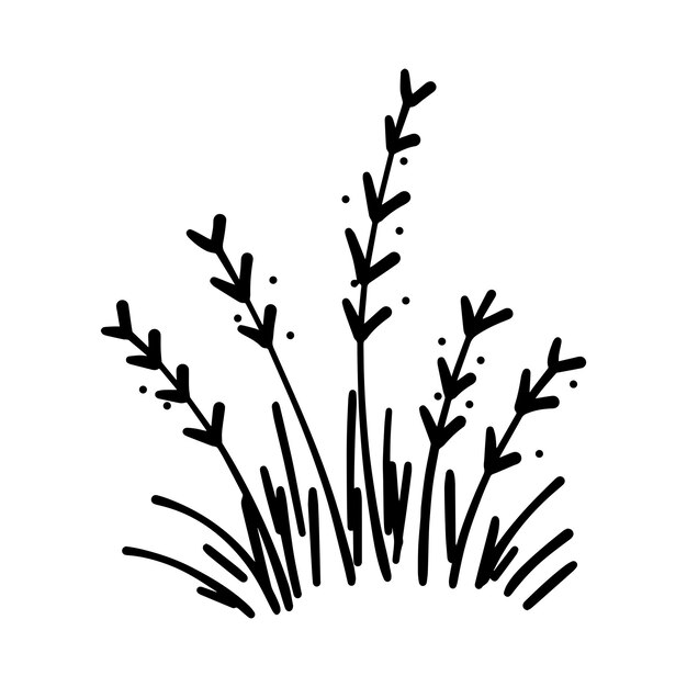 Vector grass icon illustration hand drawn in sketch brush style design and background element