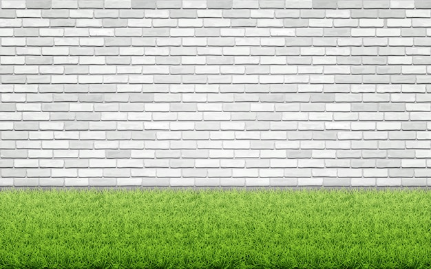 Vettore prato in erba e muro di mattoni bianchi.