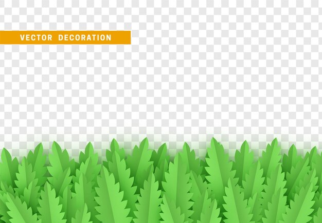 Vector grass and leaves frame border in paper art style. vector illustration