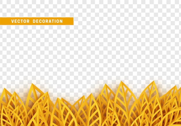 Grass and leaves frame border in paper art style. vector illustration