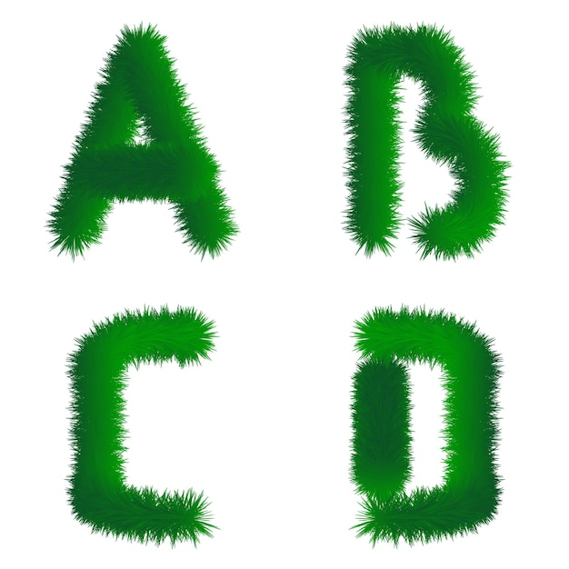 Vettore lettere d'erba a b c d set alfabeto disegno 3d