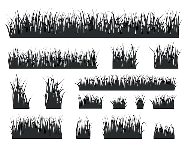 Grass silhouettes. black tufts forest lawns. isolated natural herbal field border