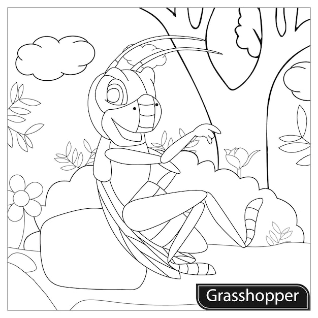 Grasshopper Coloring Page for Kids