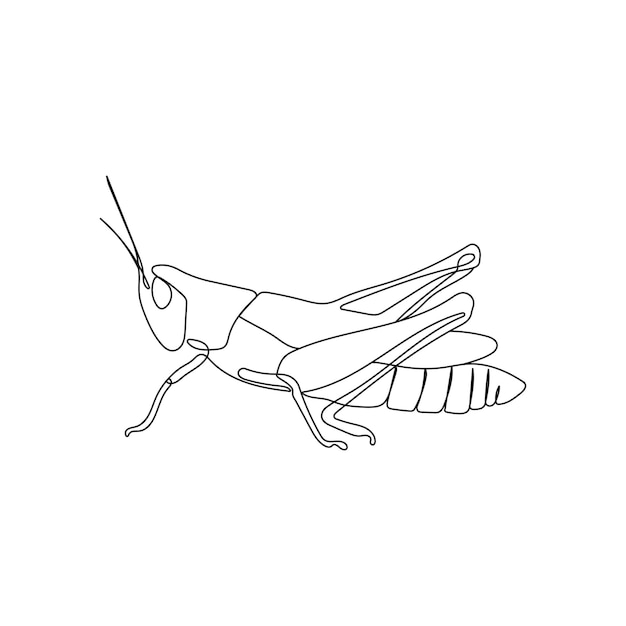 1行の描画スタイルのバッタ昆虫 最小限の手描きのベクトル図