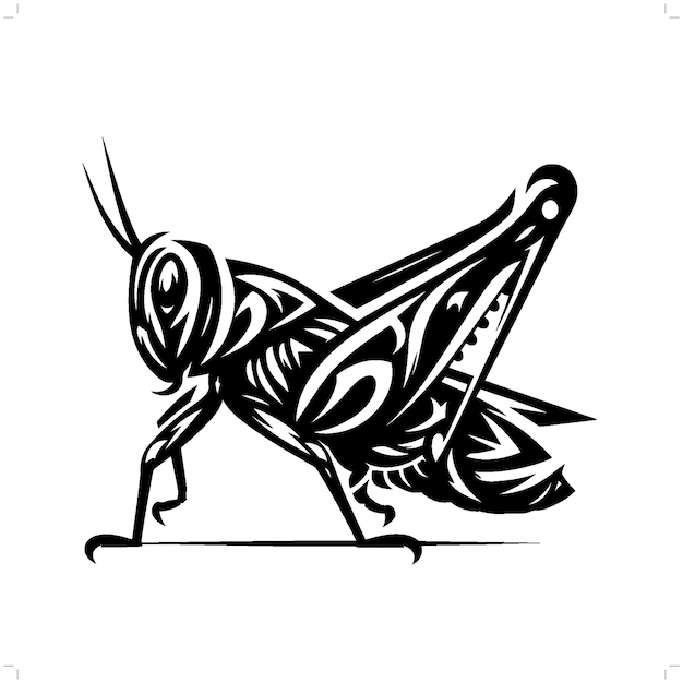 Vector grasshopper in modern tribal tattoo abstract line art of animals minimalist contour vector