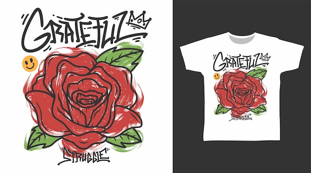 Vettore grateful rose graffiti t-shirt art designs di moda