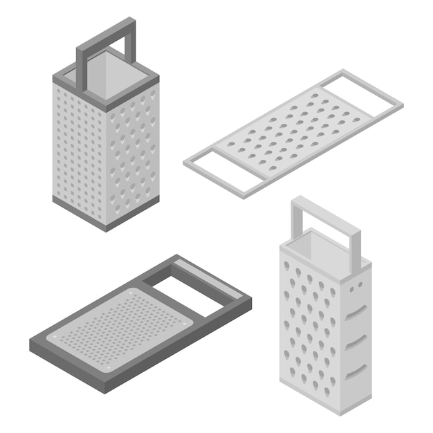 Grater icons set, isometric style