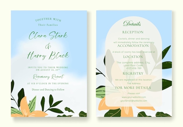 gratis banner vector sjabloon set van bruiloft uitnodiging waterverf achtergrond schattige bloemen