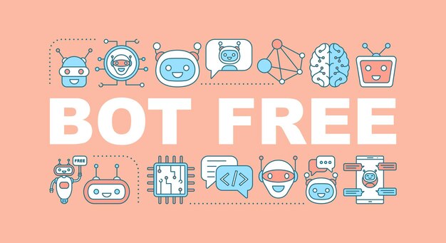 Gratis banner voor botwoordconcepten. Robot. Kunstmatige intelligentie. AI. Geïsoleerde belettering typografie idee met lineaire pictogrammen. Moderne technologie. Chatbot. Vector overzichtsillustratie