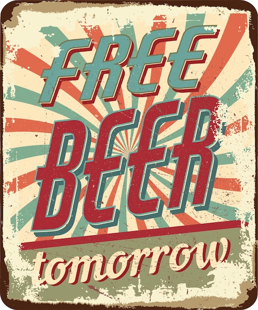 Vector gratis bier morgen vintage grunge retro teken