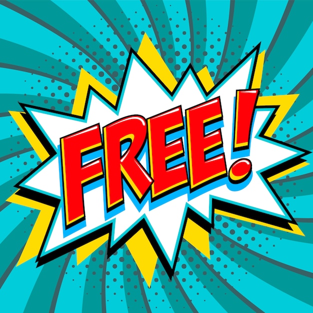 Gratis - Comic book stijl woord op een blauwgroene achtergrond.