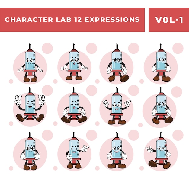 Gratis injectiespuit mascotte vector afbeeldingen set