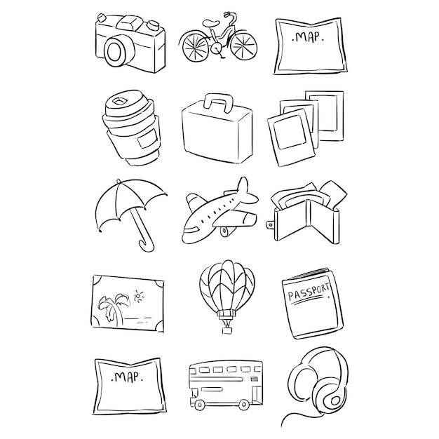 Gratis met de hand getekende reizende Doodle-iconen