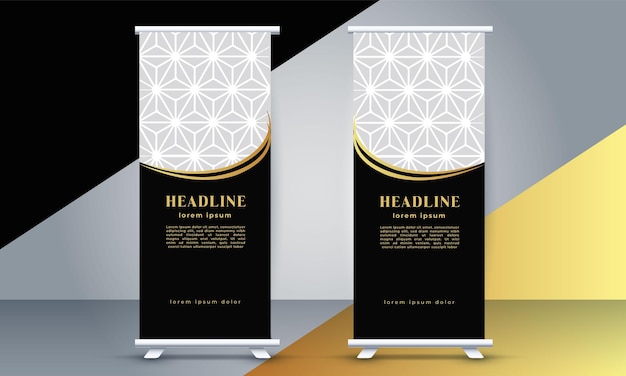 Gratis modern bedrijf rollup standee banner in gouden kleur