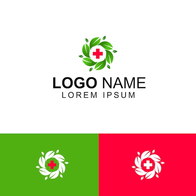 gratis platte vector medische groene kruiden logo sjabloon